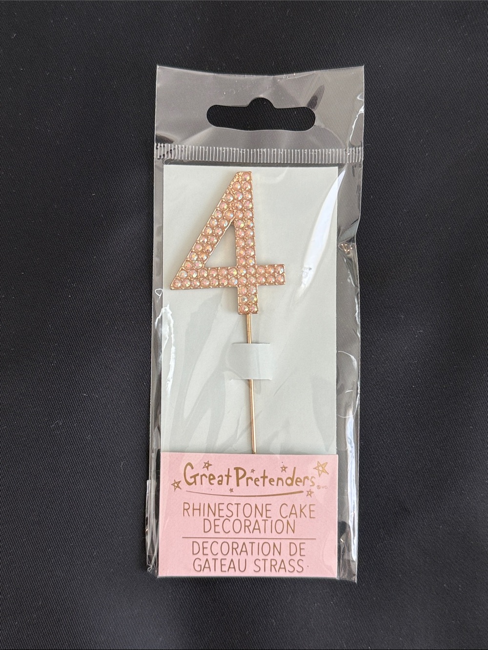 NWT Great Pretenders Pink Rhinestone Number 4 Cake Topper